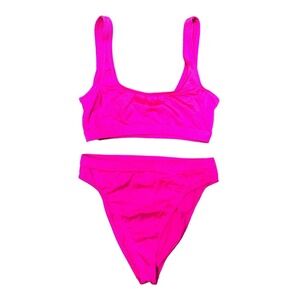 Dixperfect Sports Style Low Scoop Bikini Swimsuit Neon Pink Women's Size Large